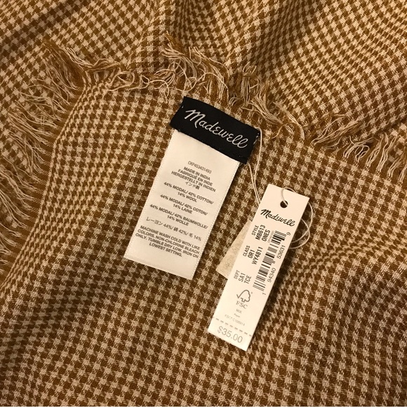 Madewell NWT scarf from Nordstrom. Classic camel and white with fringed edges - Picture 5 of 6